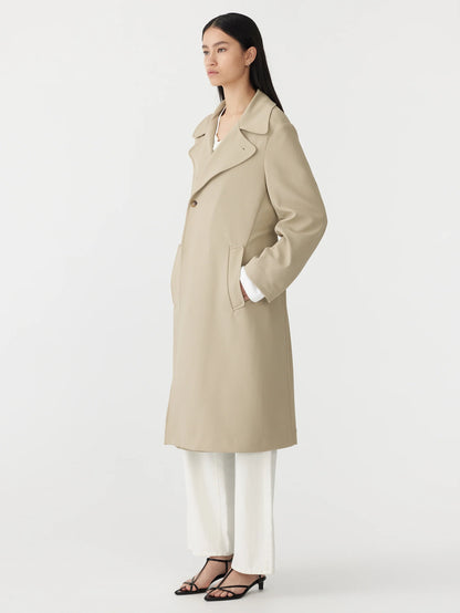 stretch twill coat in light tan - side 