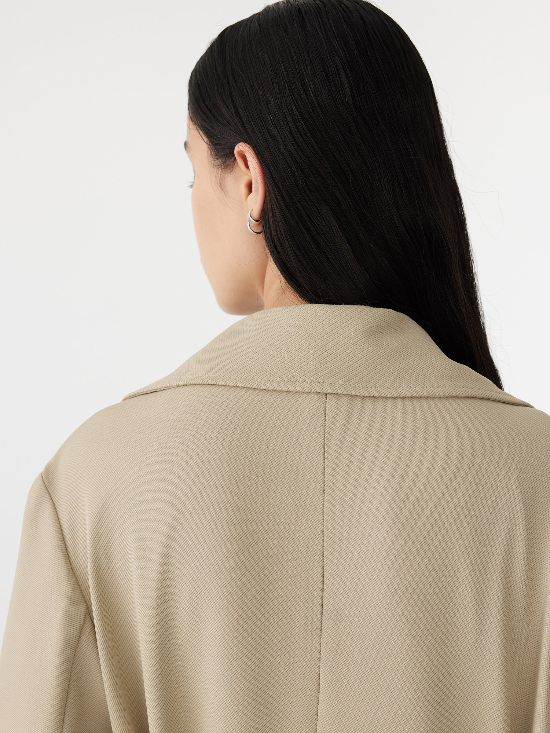 stretch twill coat in light tan back