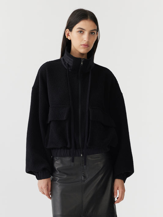 Woollen Zip Front Jacket in Black