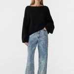 Boxy Mohair Boatneck Knit in Black
