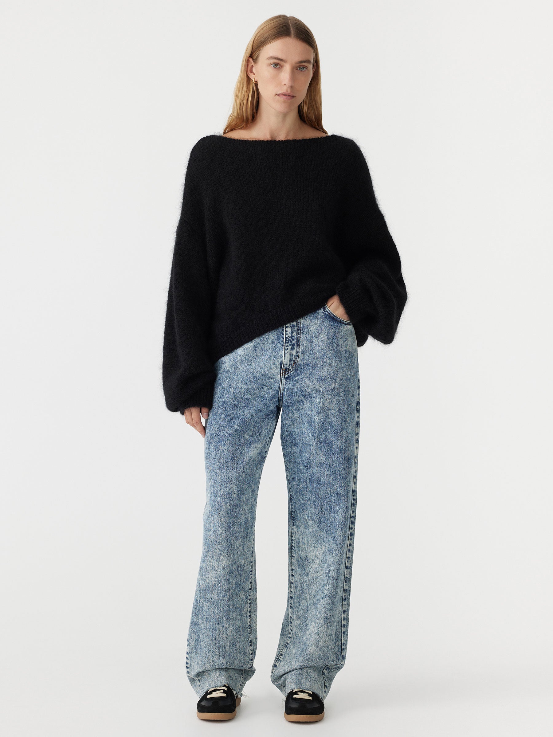 Boxy Mohair Boatneck Knit in Black