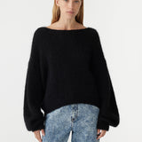Boxy Mohair Boatneck Knit in Black