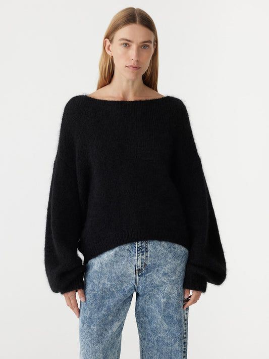 Boxy Mohair Boatneck Knit in Black