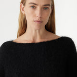 Boxy Mohair Boatneck Knit in Black