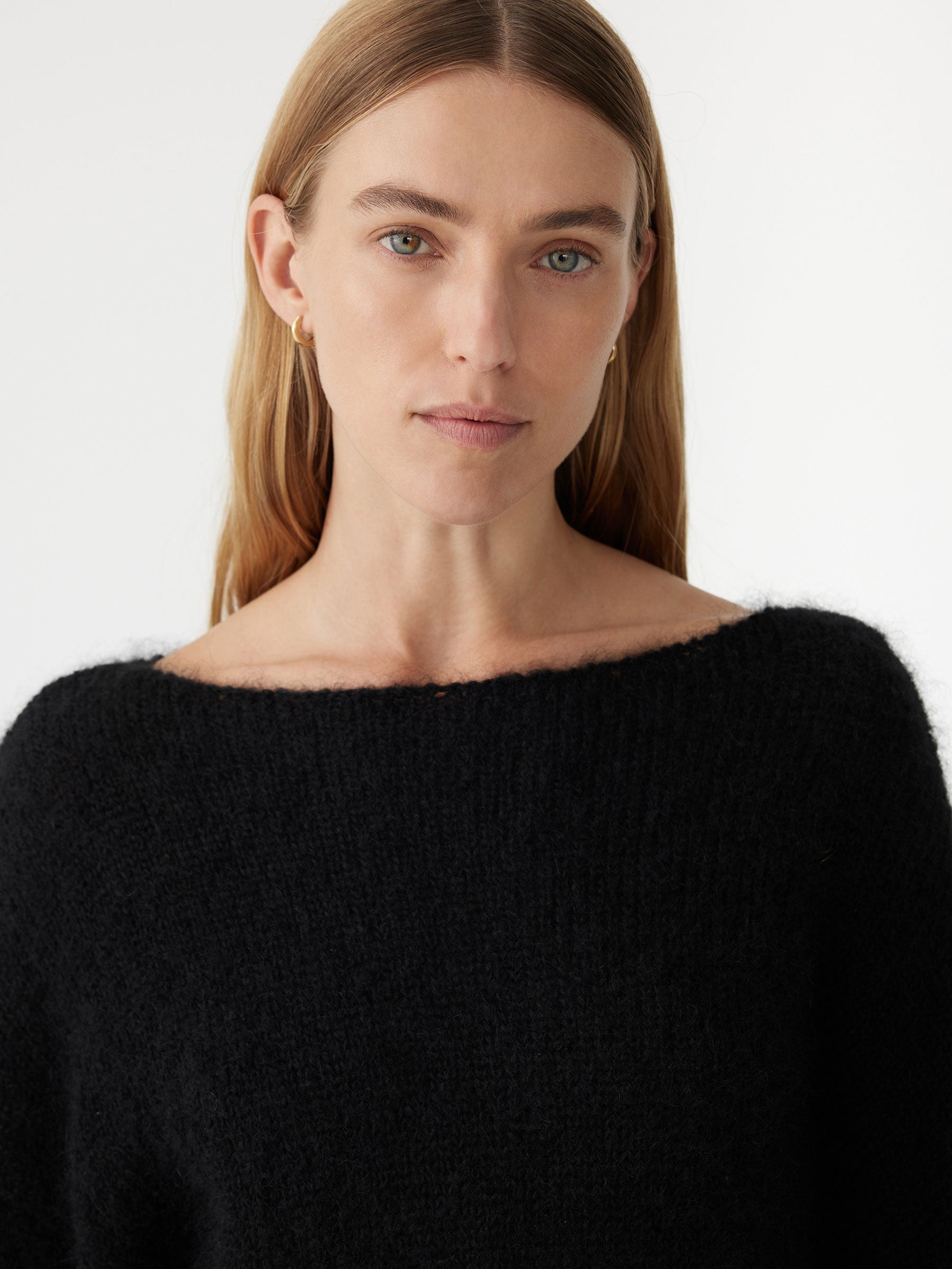 Boxy Mohair Boatneck Knit in Black