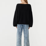 Boxy Mohair Boatneck Knit in Black