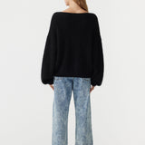 Boxy Mohair Boatneck Knit in Black
