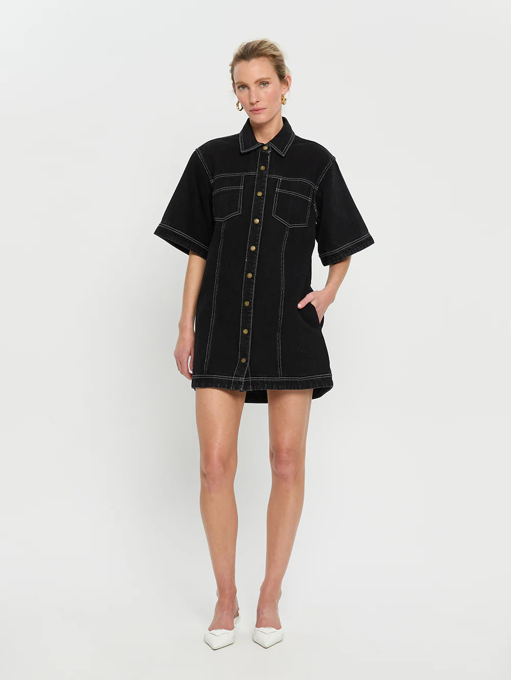 Rowyn Denim Shirt Dress in Black