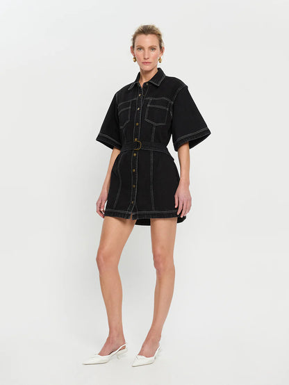 Rowyn Denim Shirt Dress in Black