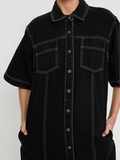 Rowyn Denim Shirt Dress in Black