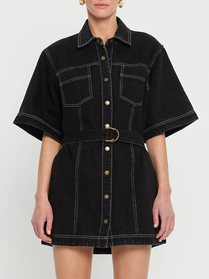 Rowyn Denim Shirt Dress in Black