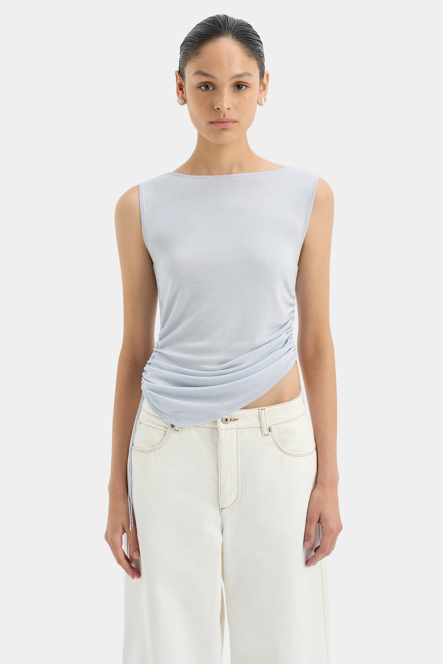 Yolanda Ruched Tank in Powder Blue