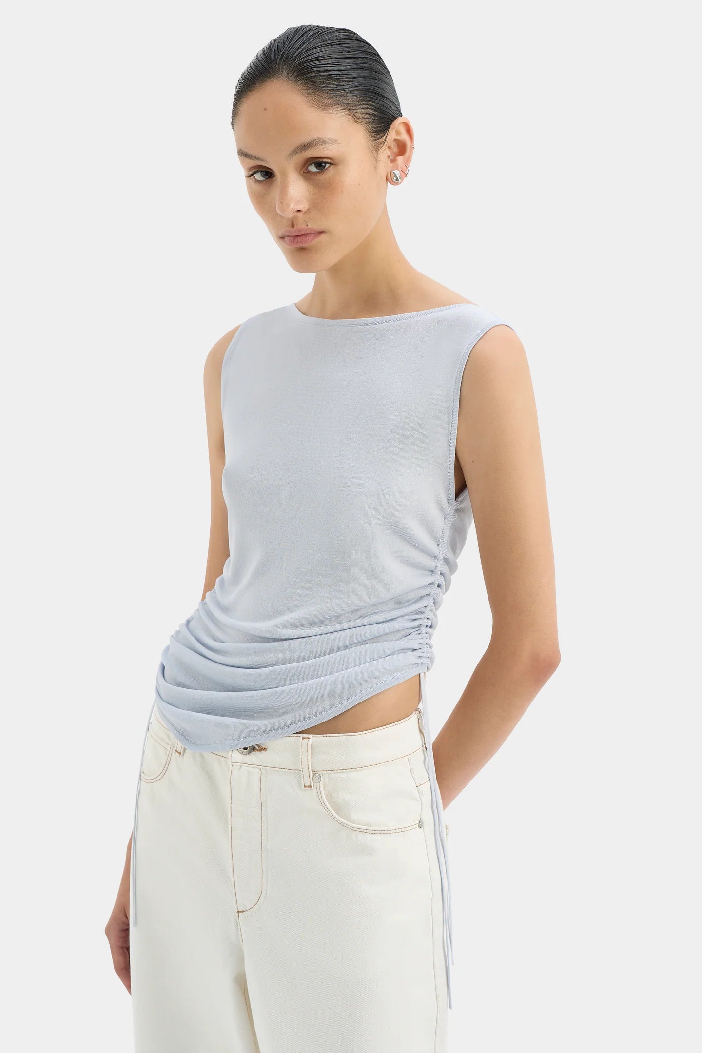 Yolanda Ruched Tank in Powder Blue