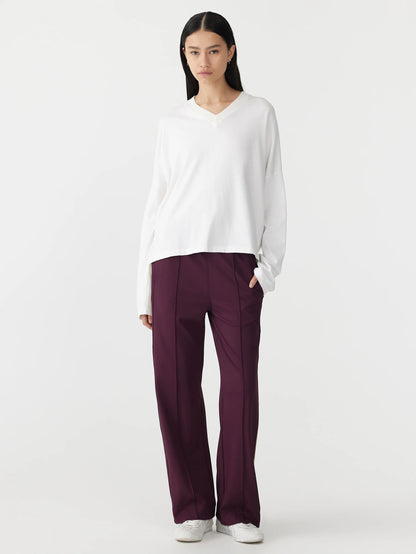 Twill Stripe Detail Pant in Burgundy/Tan