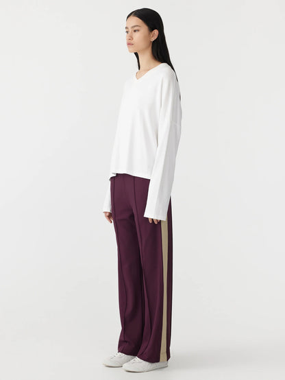 Twill Stripe Detail Pant in Burgundy/Tan