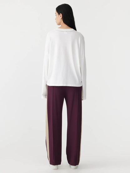 Twill Stripe Detail Pant in Burgundy/Tan