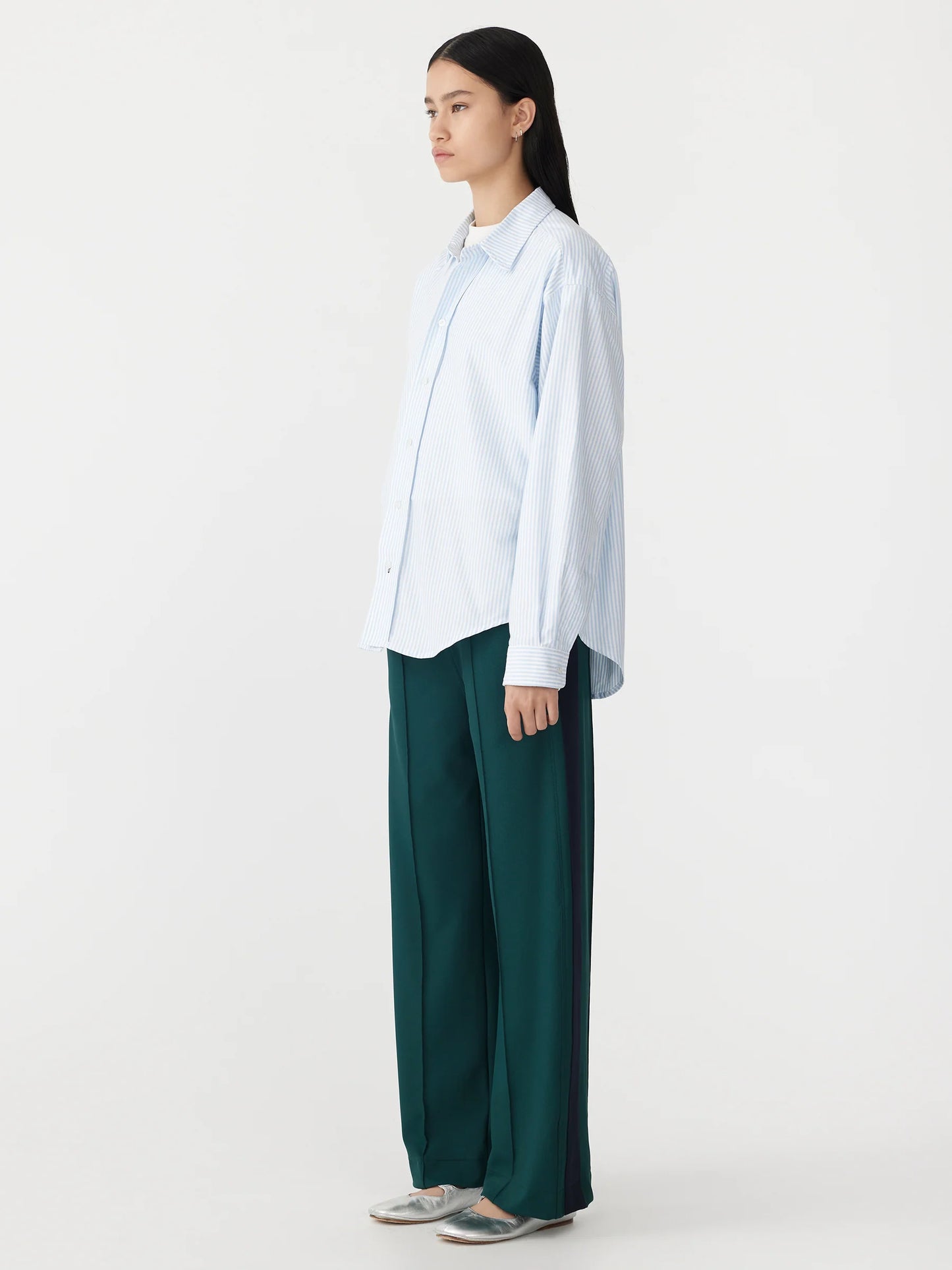 Twill Stripe Detail Pant in in Deep Forest/Blue Ink