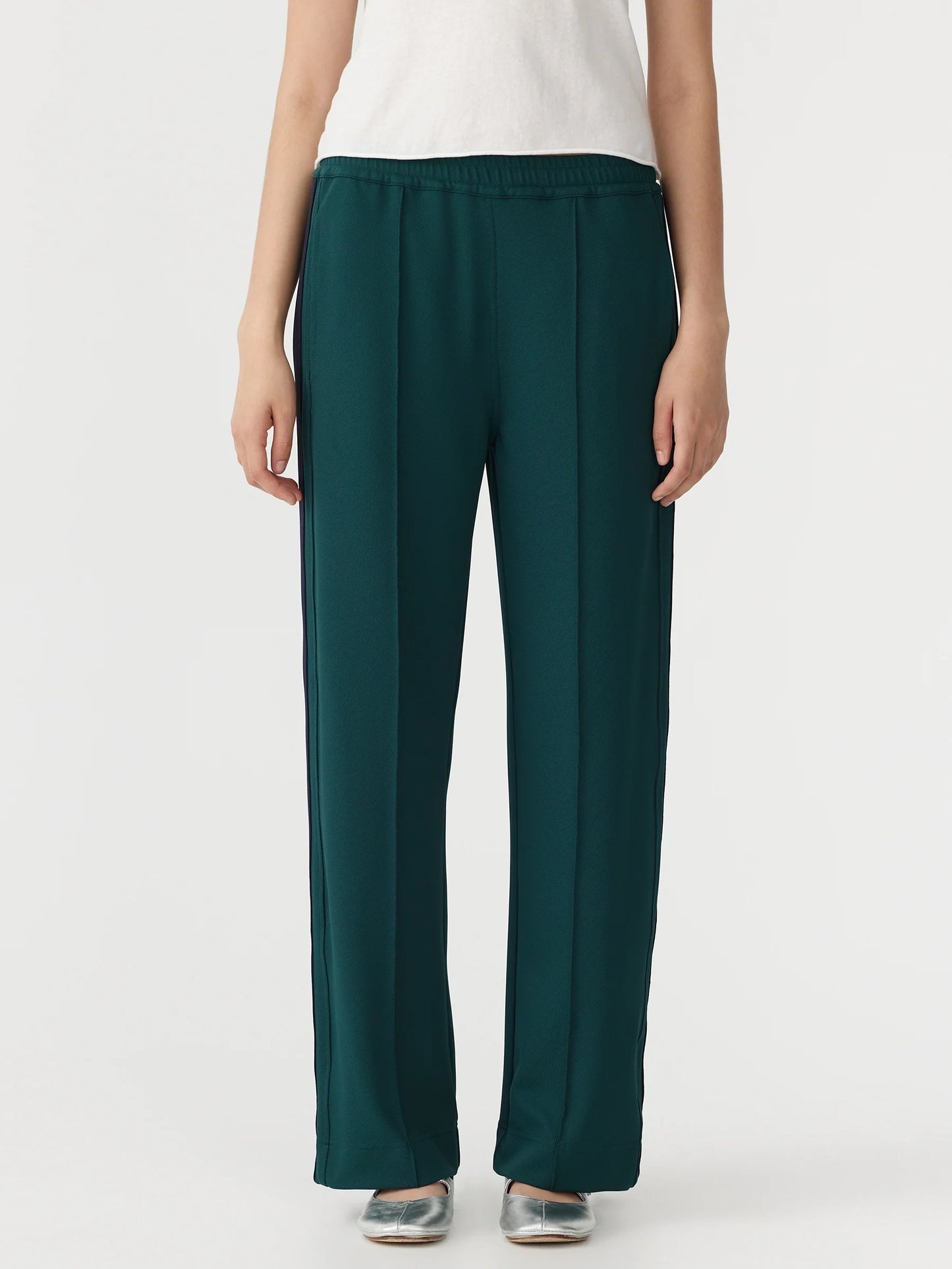 Twill Stripe Detail Pant in in Deep Forest/Blue Ink