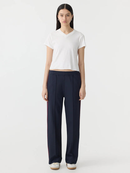 Twill Stripe Detail Pant in Ink/Burgundy