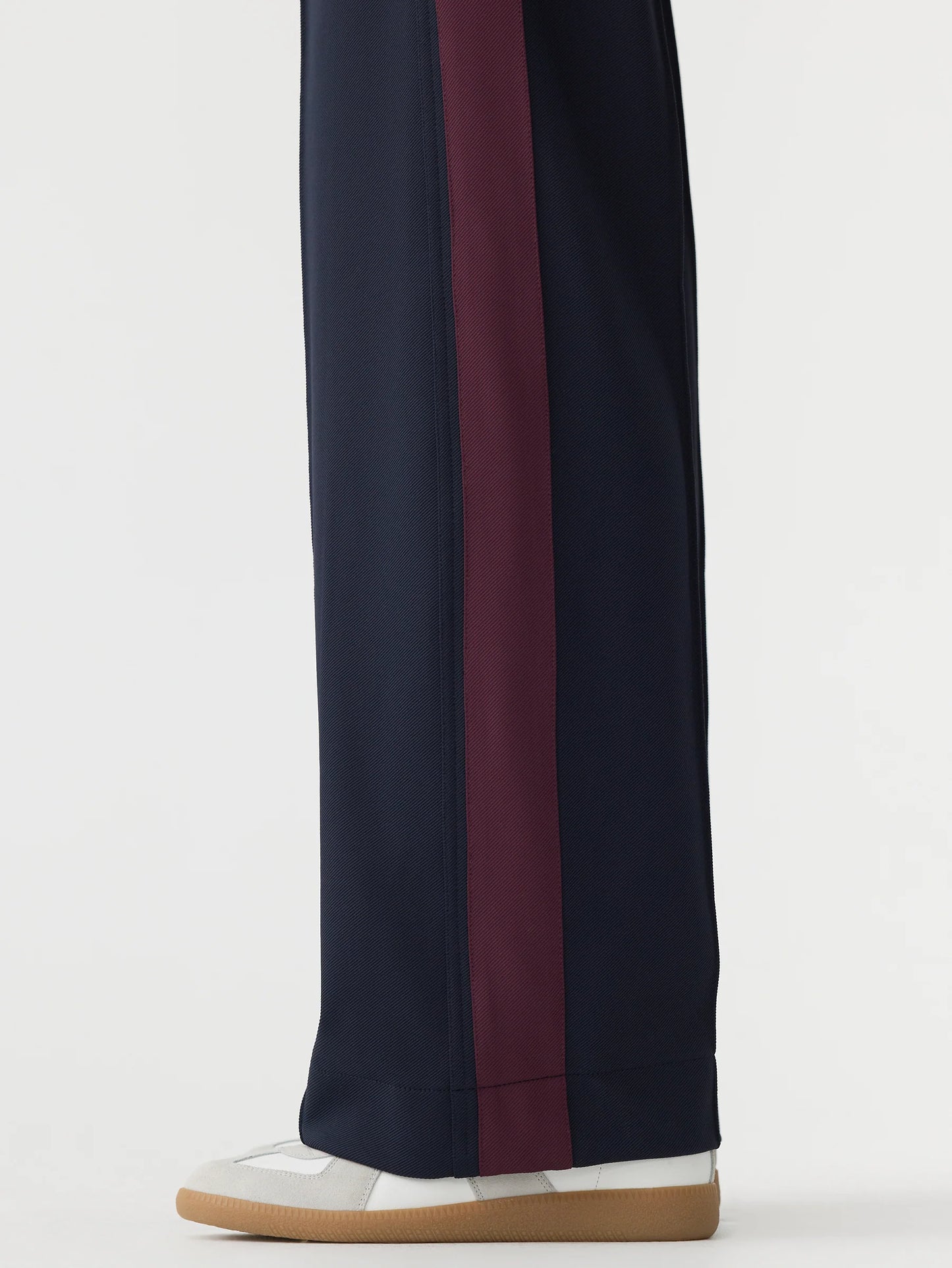 Twill Stripe Detail Pant in Ink/Burgundy