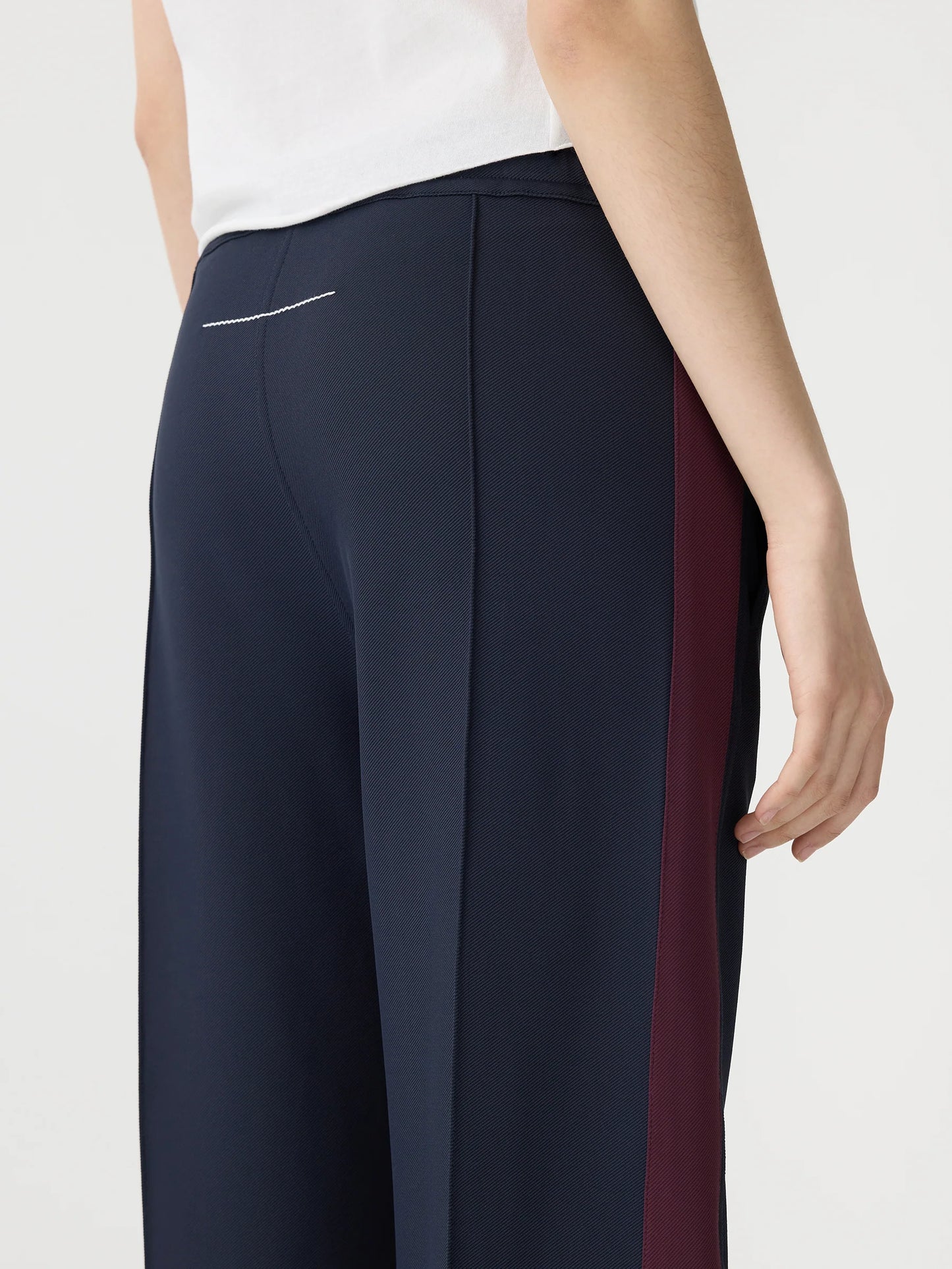 Twill Stripe Detail Pant in Ink/Burgundy