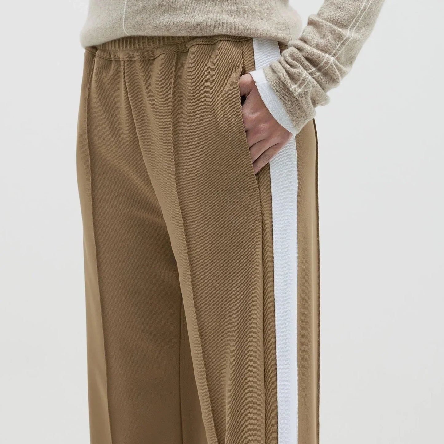 Twill Stripe Detail Pant in Tan/White