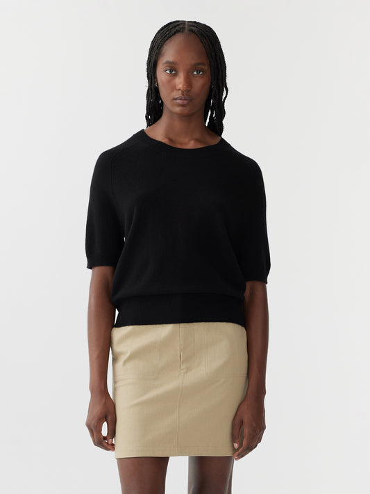 Wool Cashmere T-shirt Knit in Black