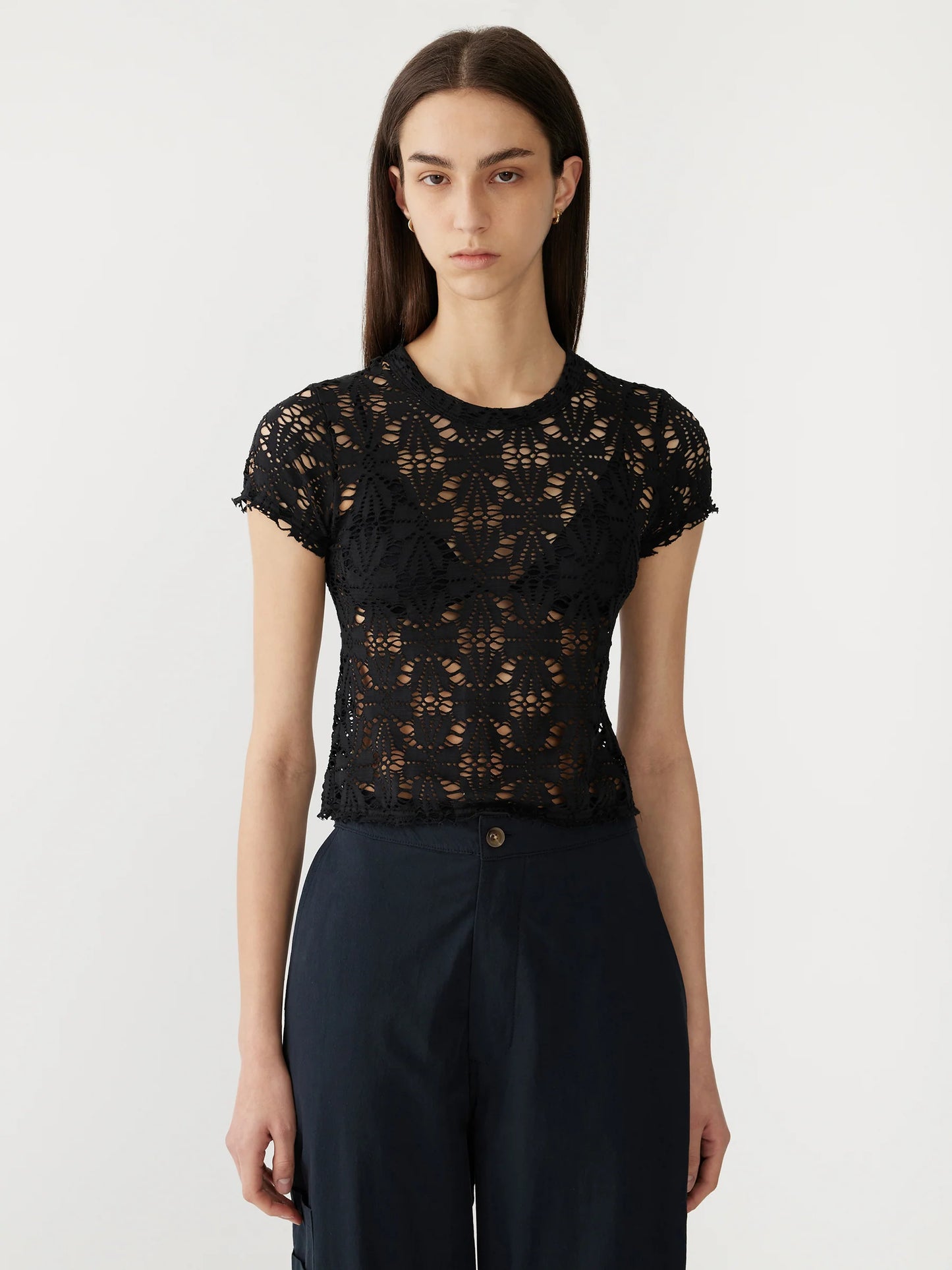 Raw Edge Lace Baby Tshirt in Black