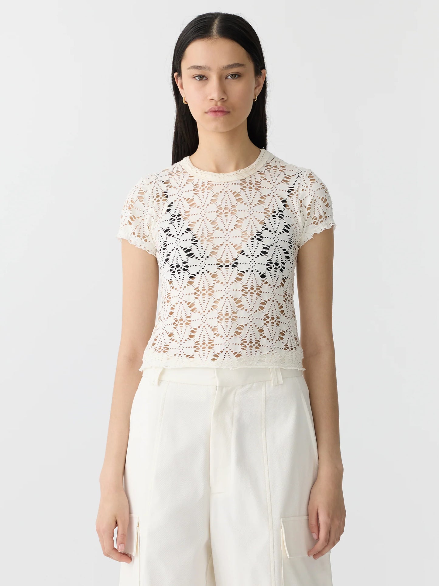 Raw Edge Lace Baby Tshirt in White