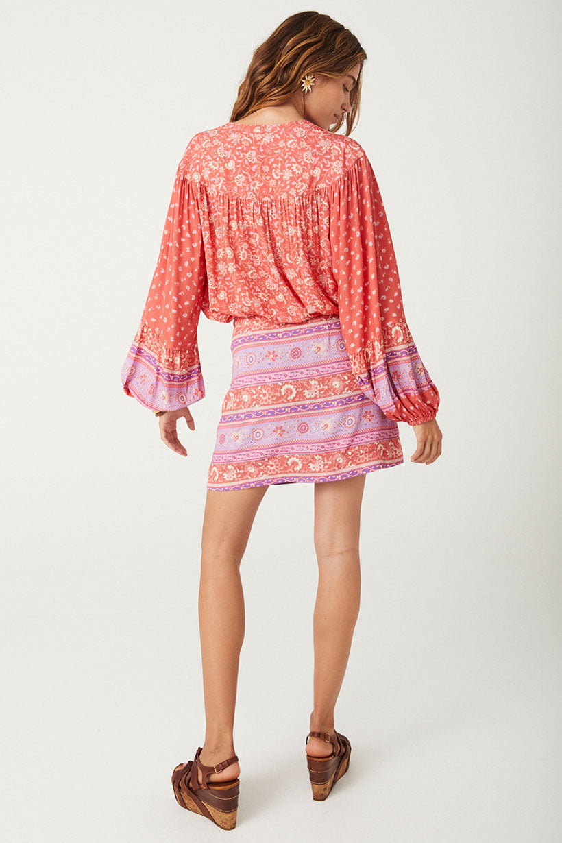 Sunshine Bandit Wrap Mini Skirt in Cayenne