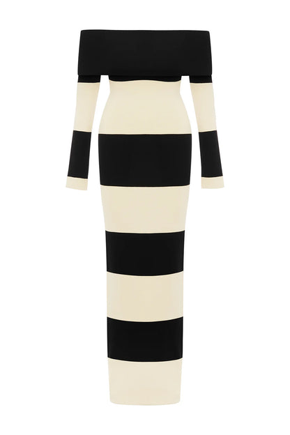 Theo Off The Shoulder Dress - Black Stripe