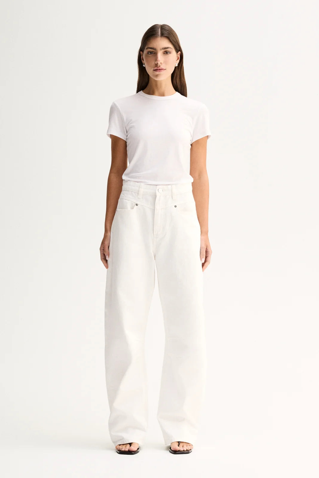 Elka Collective Bonnie Tee in white, featuring a fitted silhouette, classic bound neckline and soft lyocell-blend fabric.