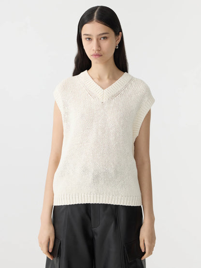 Cotton Linen V Neck Knit