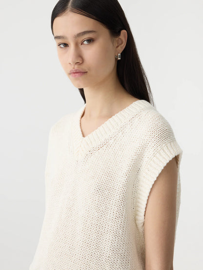 Cotton Linen V Neck Knit