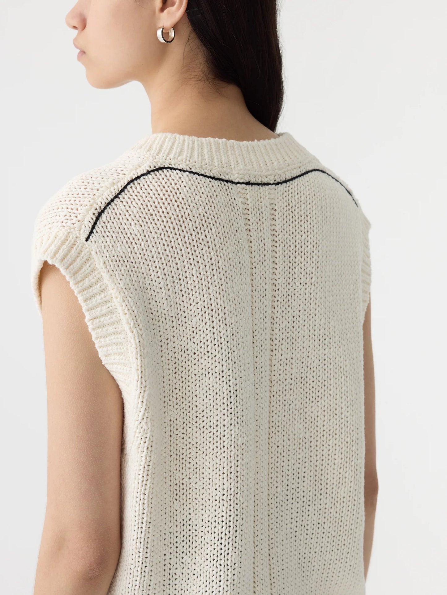 Cotton Linen V Neck Knit