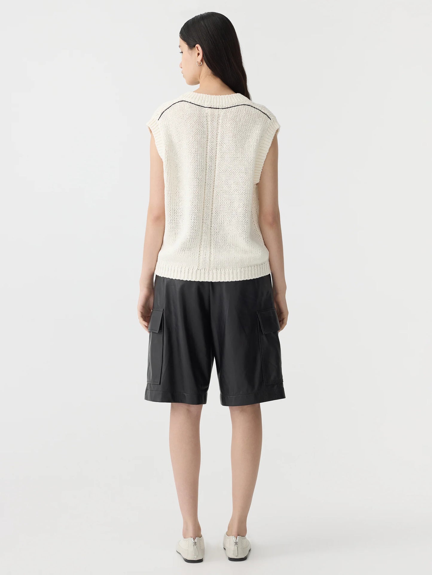 Cotton Linen V Neck Knit