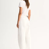 Elka Collective Bonnie Tee in white, featuring a fitted silhouette, classic bound neckline and soft lyocell-blend fabric.