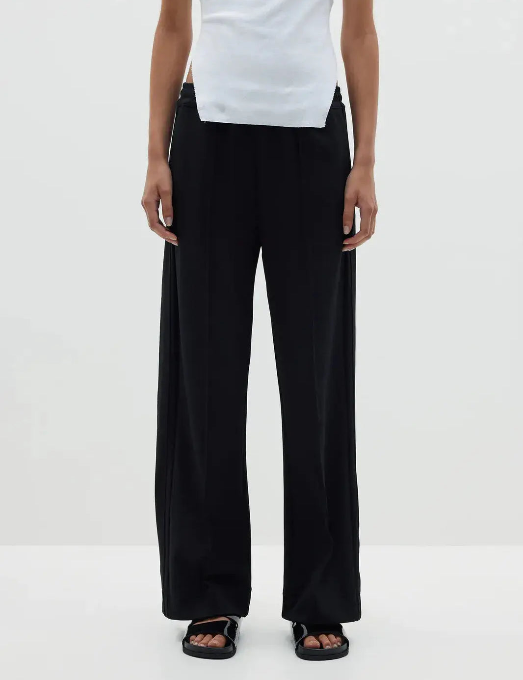 Twill Pinstitch Detail Pant in Black