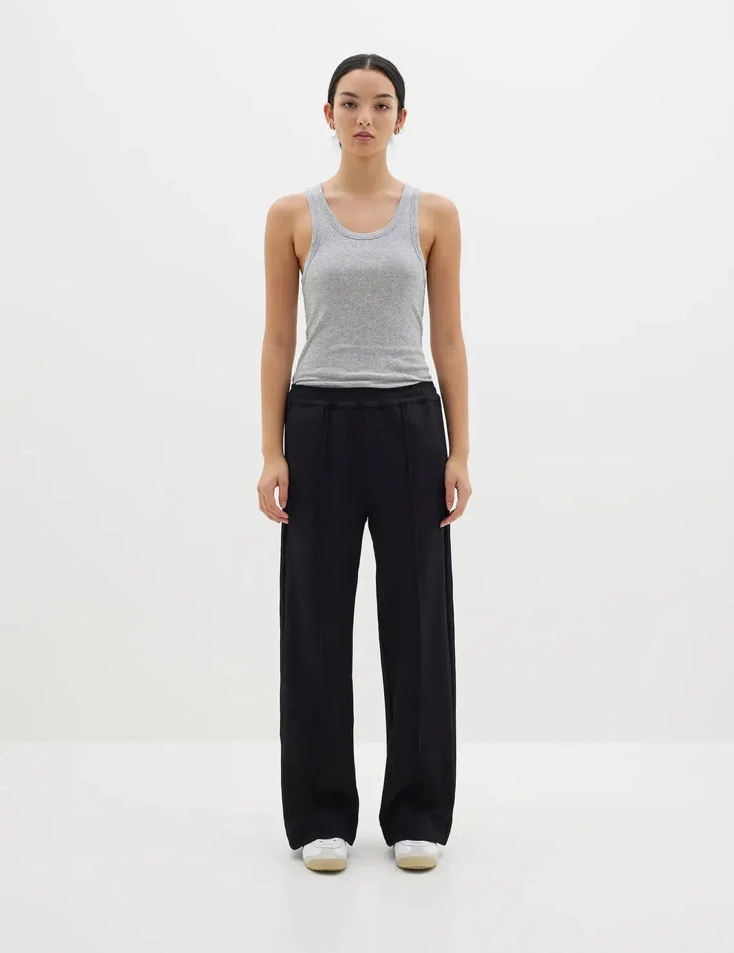 Twill Pinstitch Detail Pant in Black