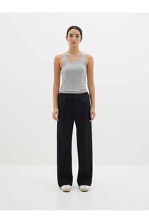 Twill Pinstitch Detail Pant in Black