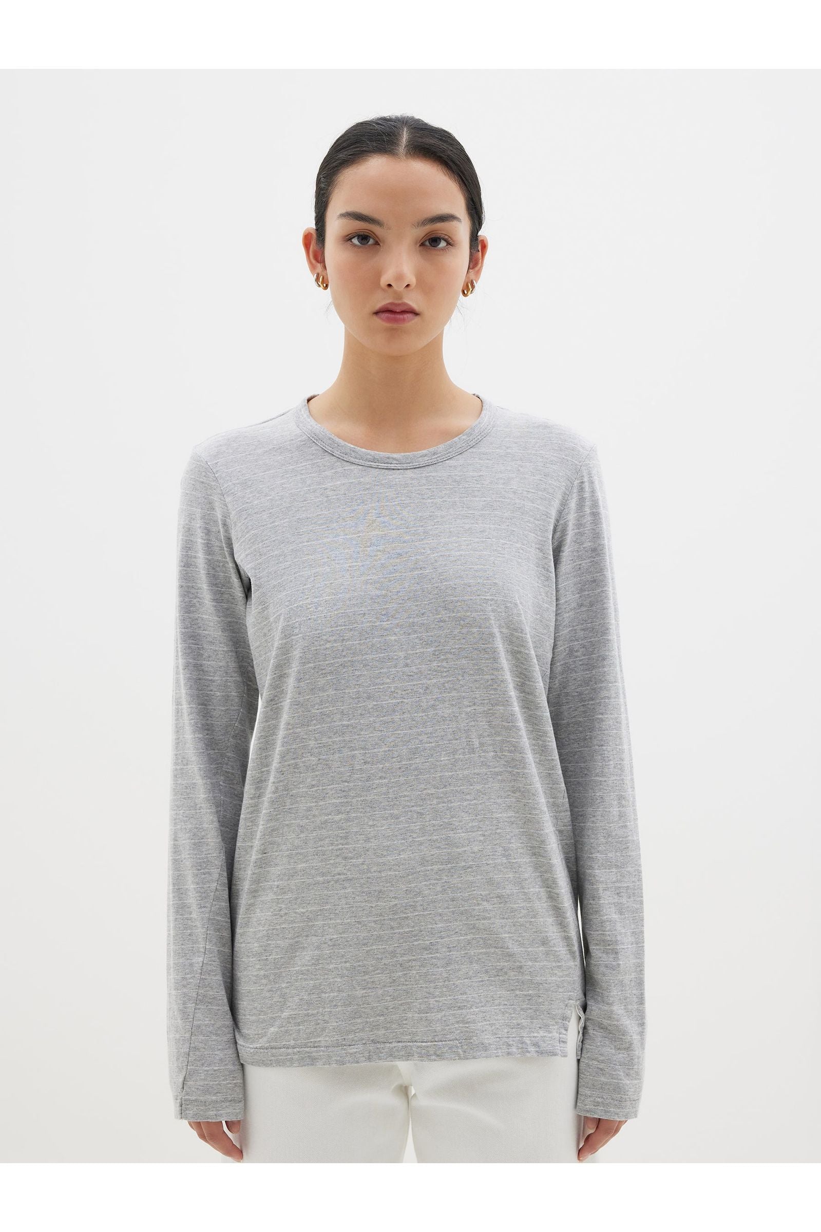 Stripe Regular Longsleeve T-shirt in Grey Marl/Undyed