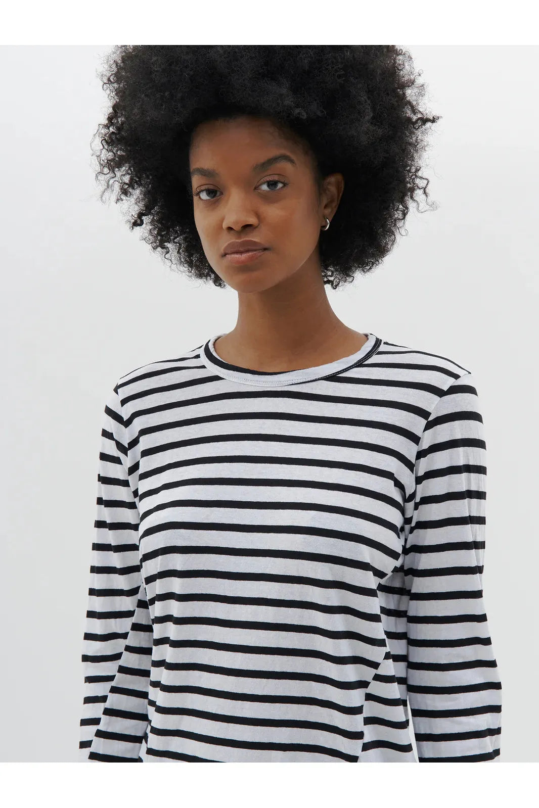 Regular Scoop Hem Long Sleeve T-shirt in Black White Stripe by Bassike