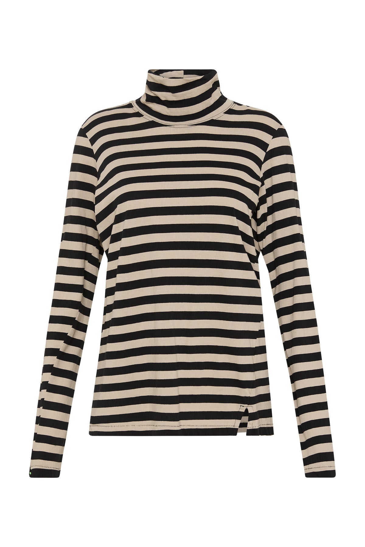 Stripe Funnel Neck Long Sleeve T-shirt in Black Oatmeal by Bassike