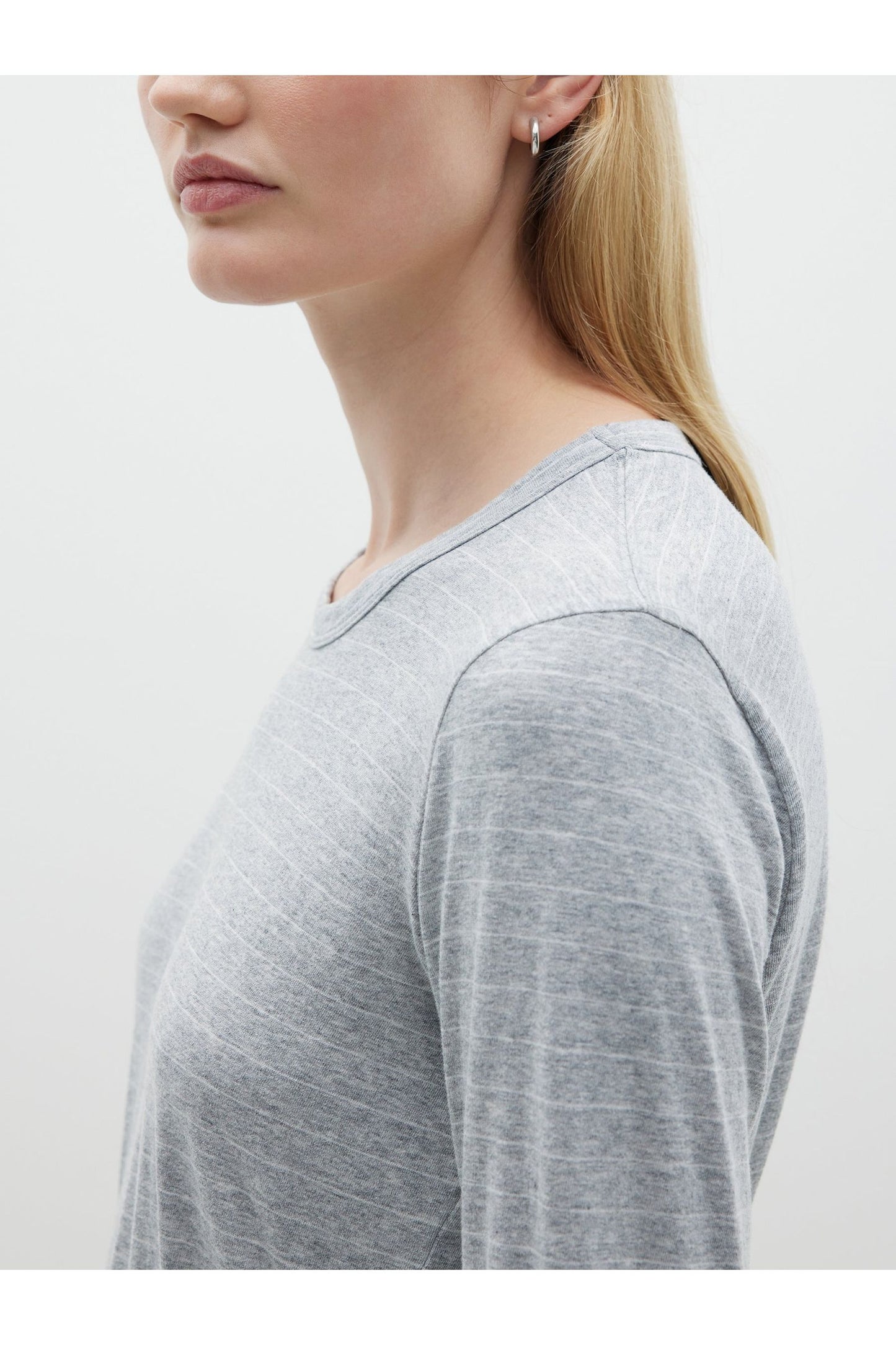 Stripe Regular Longsleeve T-shirt in Grey Marl/Undyed