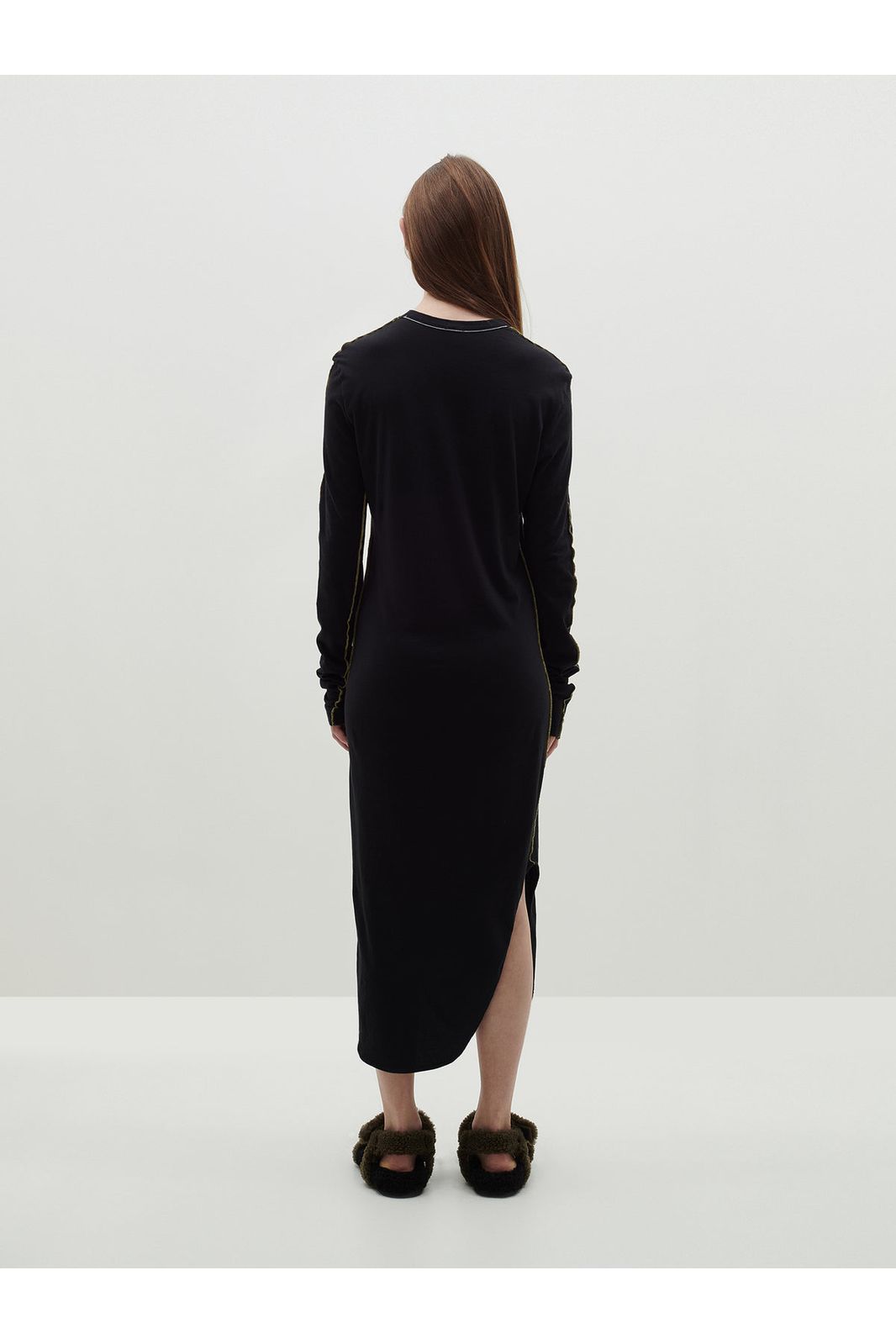 Contrast Scoop Hem Long Sleeve Dress in Black Malt by Bassike