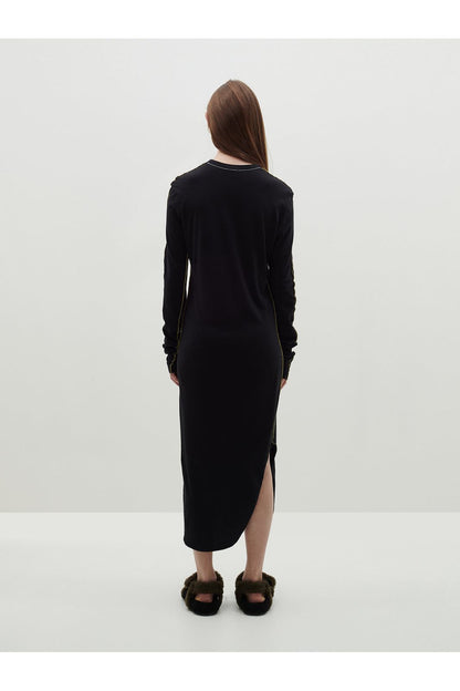 Contrast Scoop Hem Long Sleeve Dress in Black Malt by Bassike