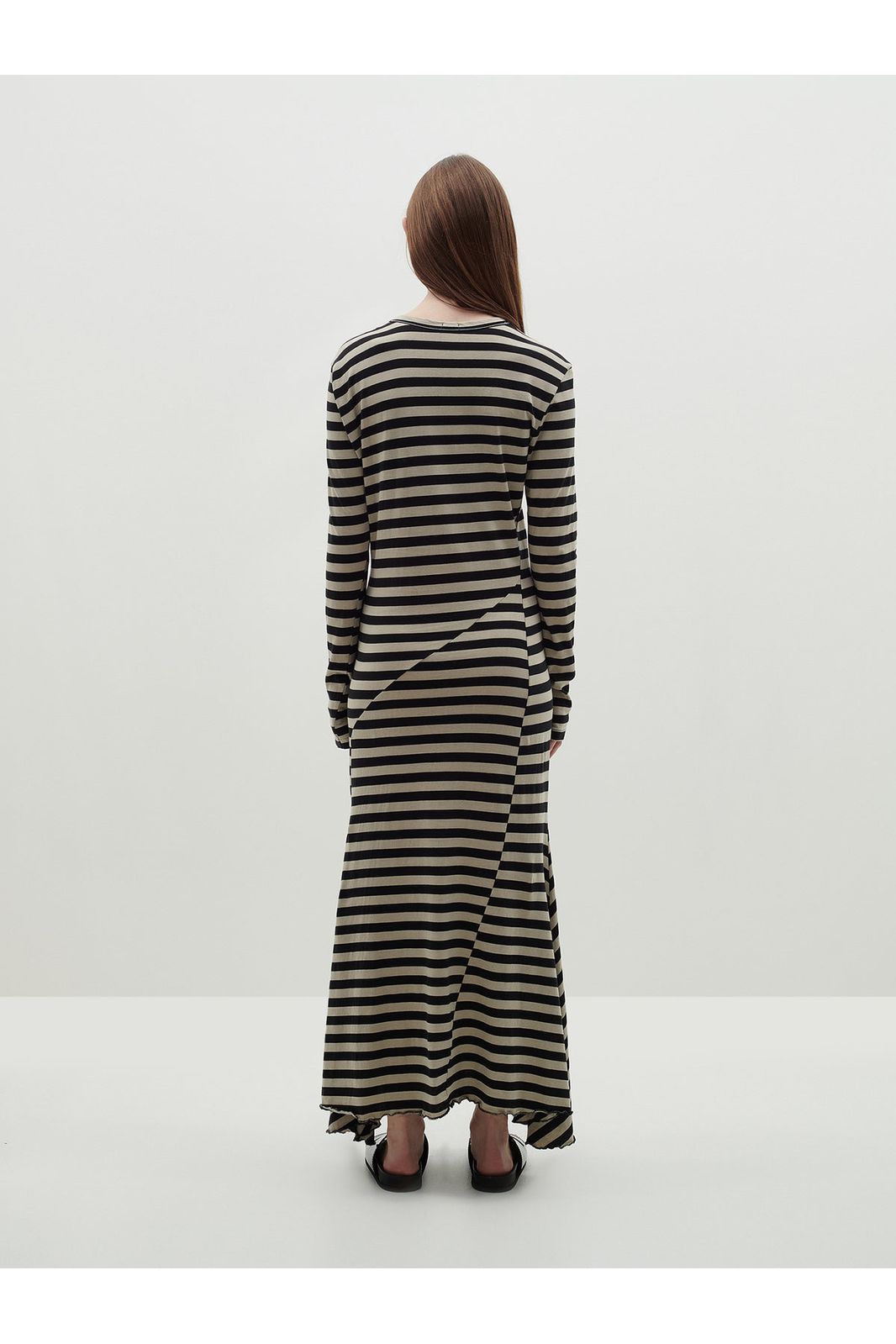 Stripe Heritage Paneled Long Sleeve Dress in Black Oatmeal by Bassike