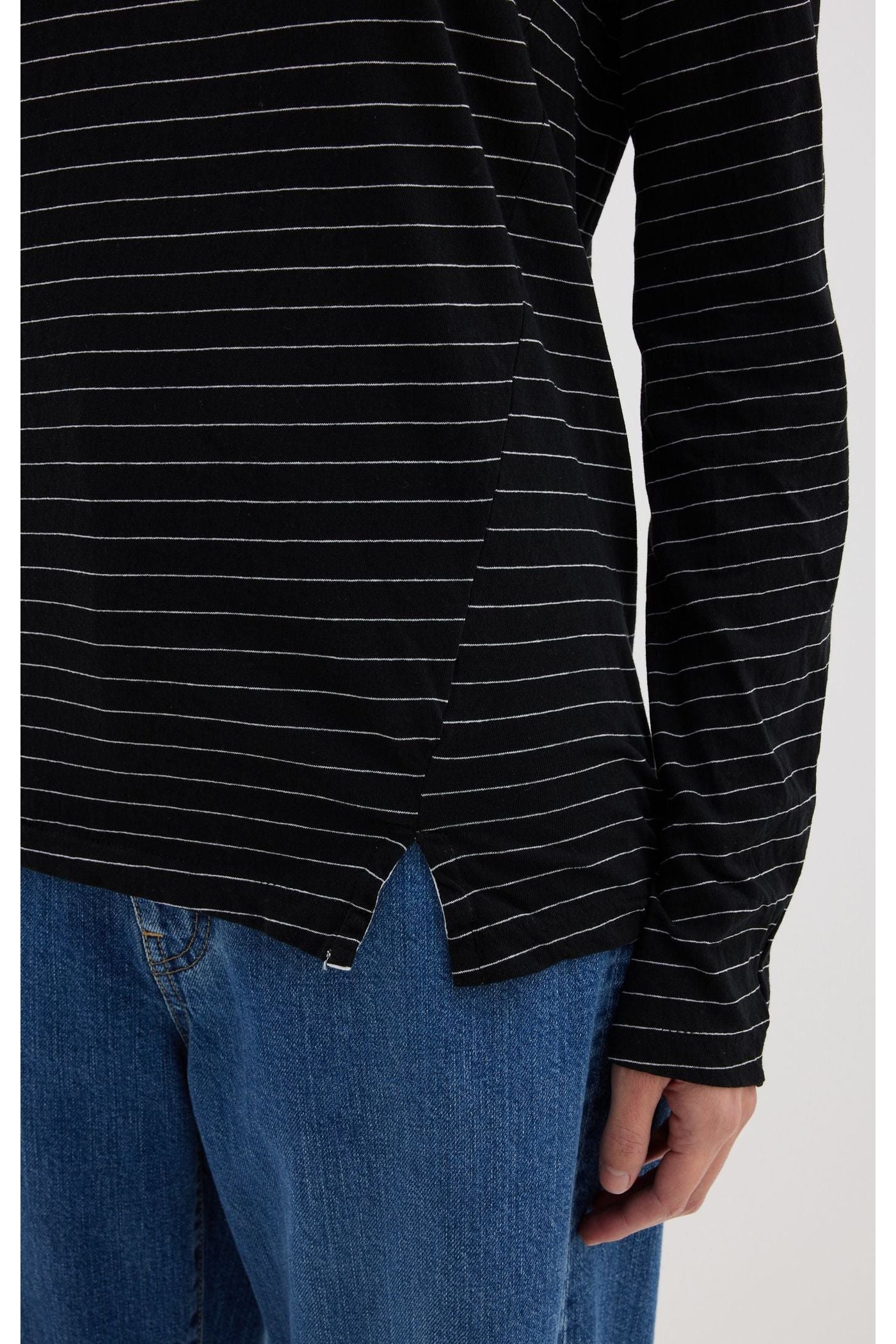 Stripe Funnel Neck Long Sleeve T-shirt in Black / White by Bassike