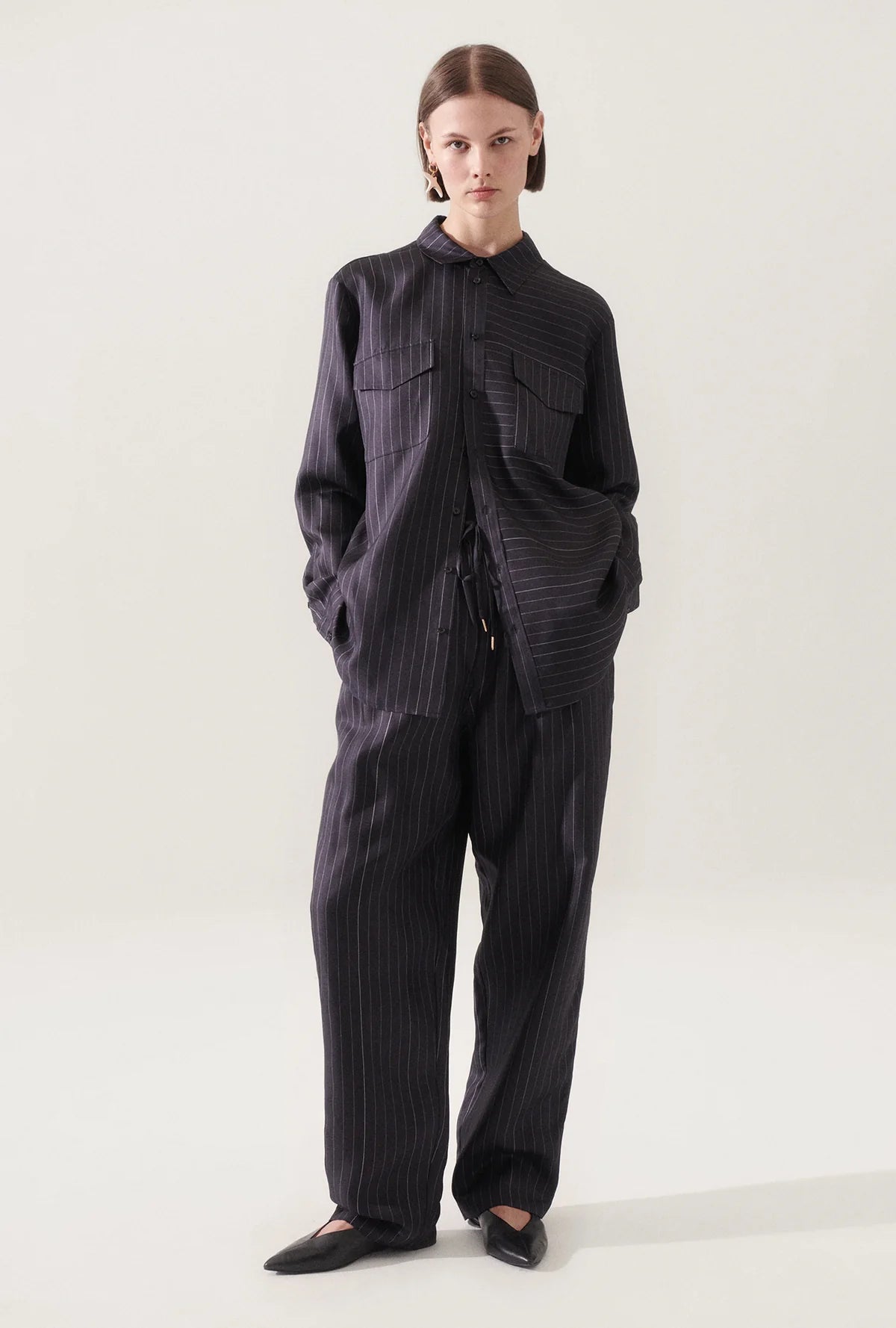 Twill Slouch Pants in Pinstripe Black/White