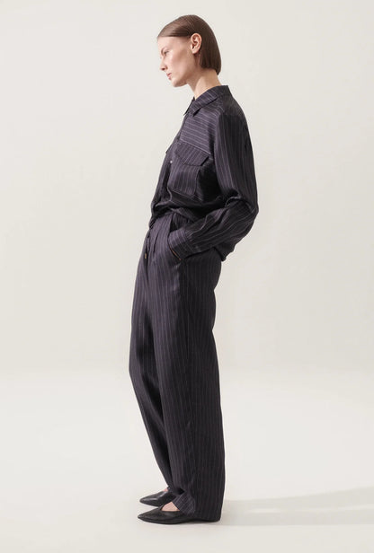 Twill Slouch Pants in Pinstripe Black/White